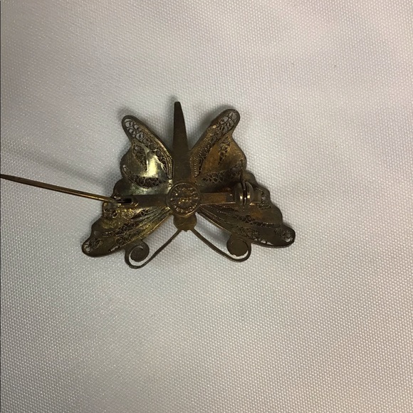 STERLING 925 TOPAZIO PORTUGAL FILIGREE ENAMEL BUTTERFLY PIN - Picture 5 of 8